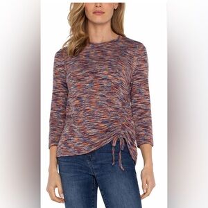 Liverpool Women's 3/4 Sleeve Scoop Neck Knit Top Asymmetric Tie Detail Size M